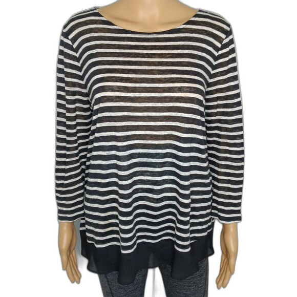 Lauren Ralph Lauren Tops - Lauren Ralph Lauren 100% Linen Lightweight Black Striped Long Sleeve Top P/L